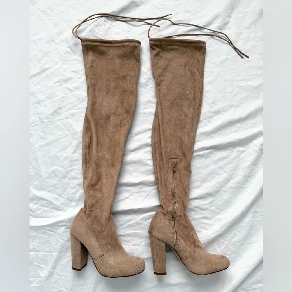 So Much Yes Light Nude Faux Suede Over the Knee Boots | Size 6 | Great Condition